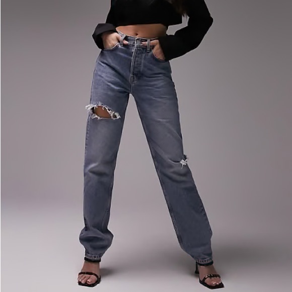Topshop Blue Distressed dad Jeans - Picture 1 of 4